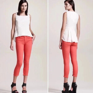 rag & bone Zipper Capri Jeans 30 Vermillion Coral Pink Cropped Skinny High Rise